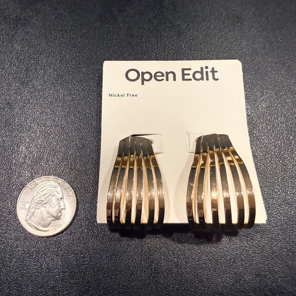 Open Edit Gold Sculptural Hoop Earrings Modern Statement Nickel Free - Picture 2 of 4